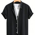 Summer men's casual stand collar short sleeve shirt in solid colour with loose fit and hemp blend fabric