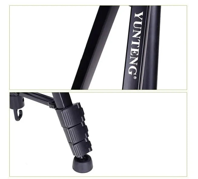 Yunteng 668 black magnesium alloy tripod with 3D damping pan tilt, 150cm height, and tripod bag