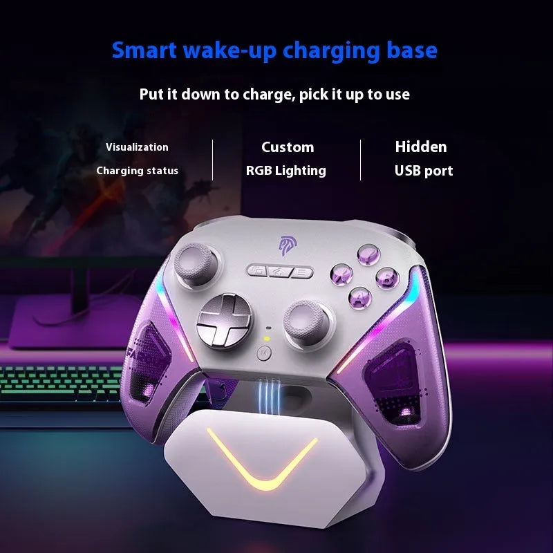 PS5 dual controller charging dock in black with two controllers mounted on double-cut triggers