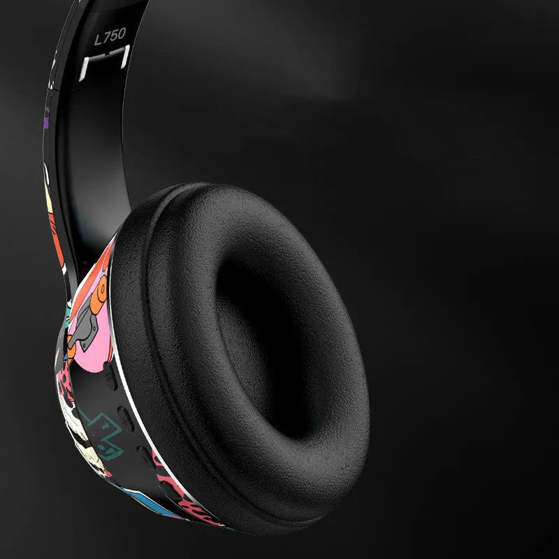 Graffiti wireless Bluetooth headset in black or white with head-mounted design