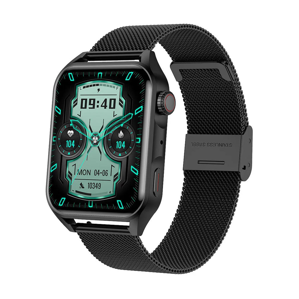 AMOLED NFC smart watch with 1.8-inch screen and pink silicone strap on wrist