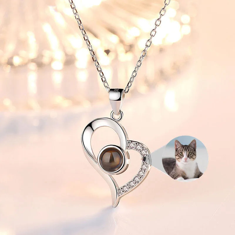 925 silver projection colour photo heart necklace with rose gold finish and chain, 20.5x16.3mm pendant