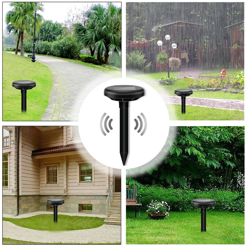 Solar ultrasonic mouse repeller with 5.5V solar panel, 1200mAh battery, 400-1000Hz vibration, Black or Green