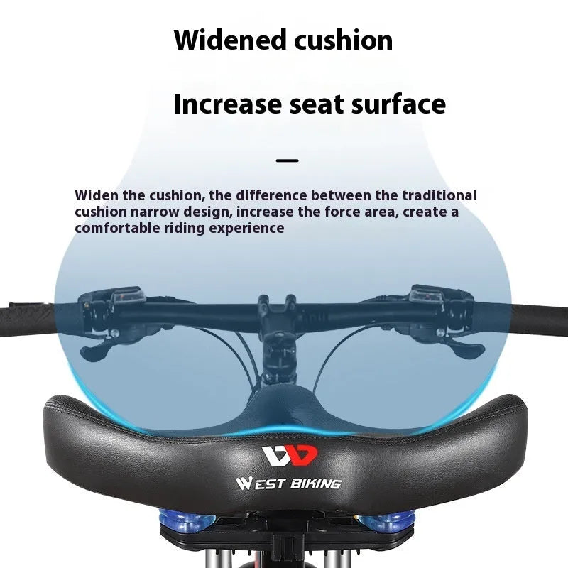 Black large thick bicycle saddle cushion made of polyurethane foam for shock absorption.