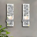 Silver mirror glass wall candle holders pair, modern style, 38cm tall
