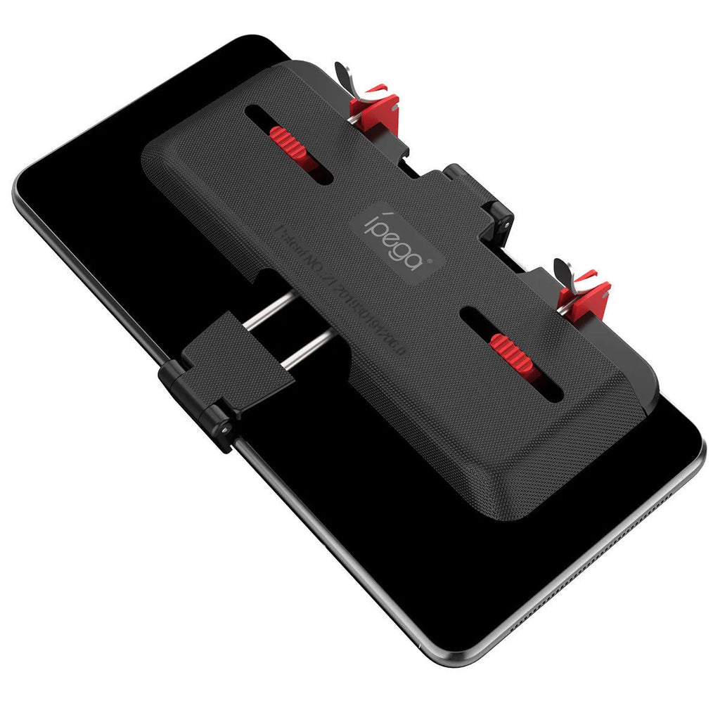 Black PG-9137 mobile gaming trigger handle attached to a phone showing the hidden trigger and telescopic clip.