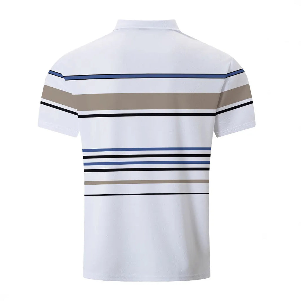 White men's striped short sleeve t-shirt with business casual slim fit design