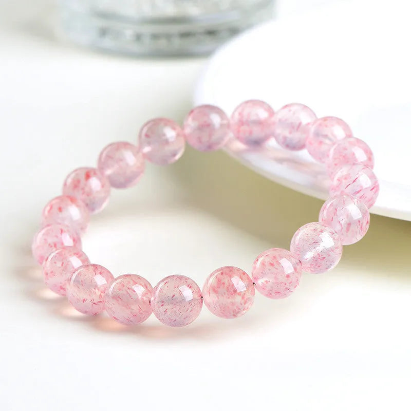 Natural white water strawberry quartz crystal ball bracelet with geometric beads