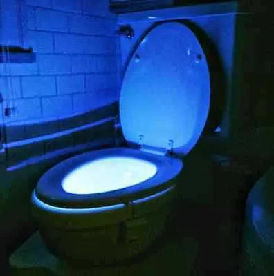 8-colour LED toilet light with motion sensor and flexible stick for night-time bathroom use