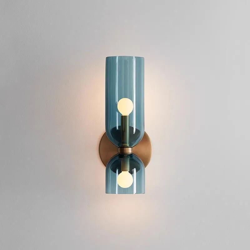 Nordic glass wall lamp for living room background wall, in blue, smoky gray or white, with light source included.