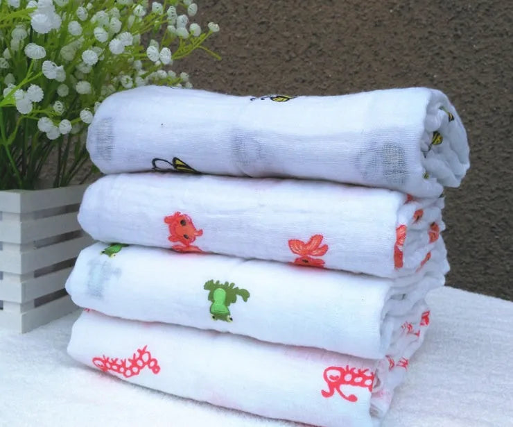Cotton gauze baby blanket 120x120cm combed cotton muslin swaddle with balloon elephant print