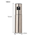 Stainless steel press type oil spray bottle with 100ml glass body and visual scale