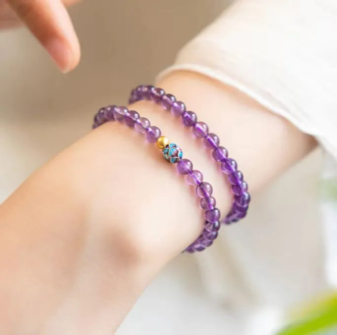 Chinese student style bracelet with purple lotus design on mixed materials