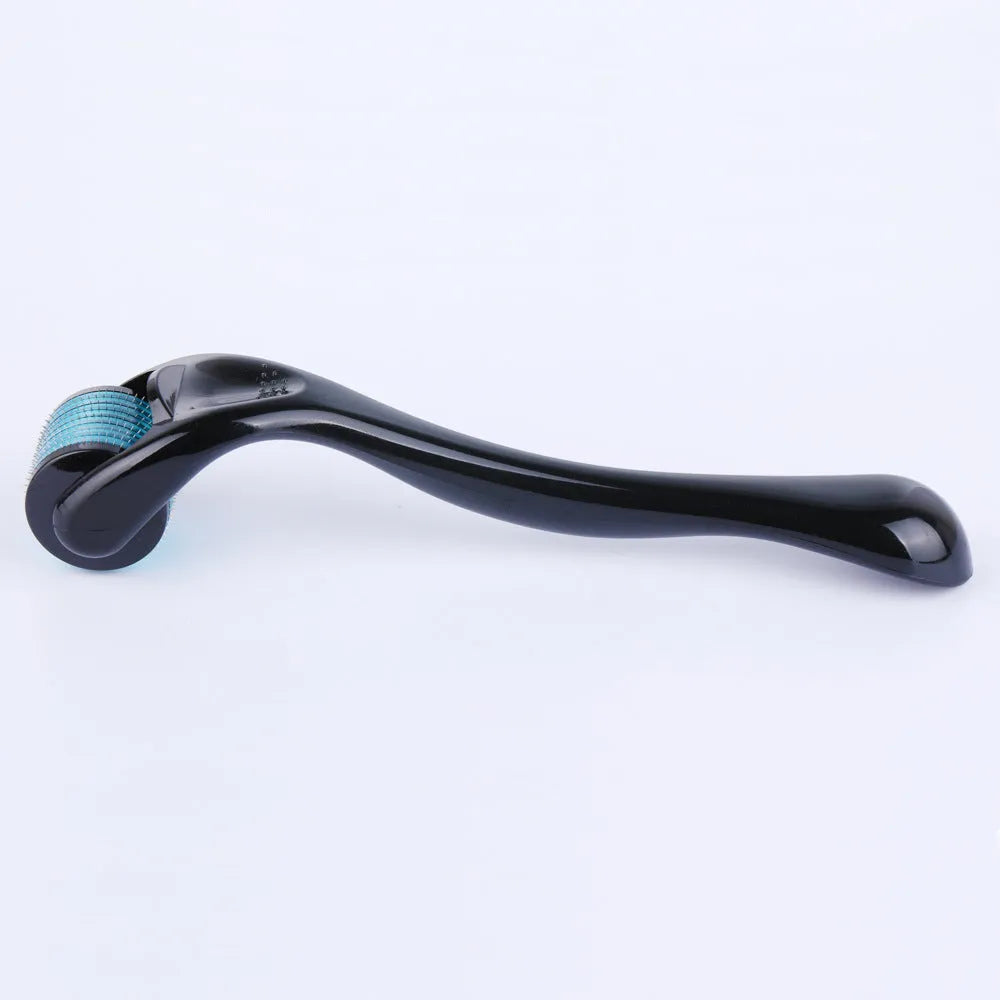 Black handle microneedle roller with medical steel needles for wrinkle and scar treatment