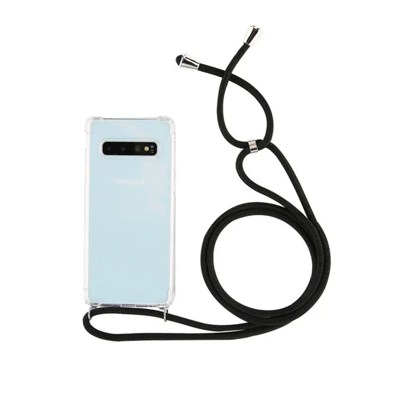 Lanyard phone case in dark grey TPU back cover for Samsung Galaxy