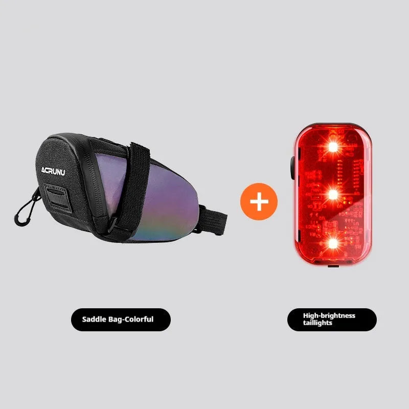 Bicycle waterproof rear bag with hanging taillight in black, 15x8x8cm, 1.5L capacity, composite fabric and mesh construction