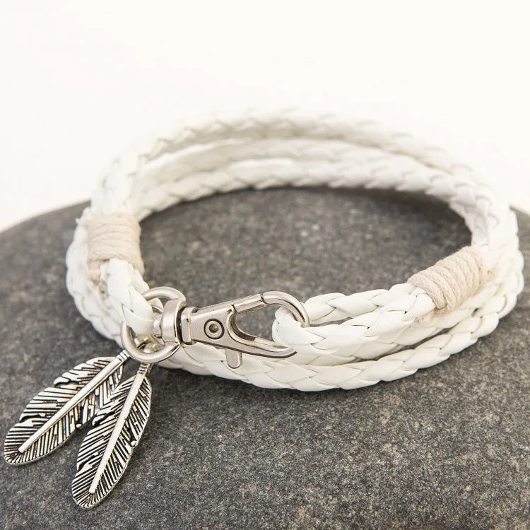 Artificial leather charm friendship bracelet with metal buckle in black brown, 40cm length
