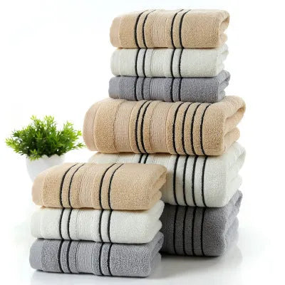 Cotton bath towel set showing hand towel and bath towel sizes in grey colour