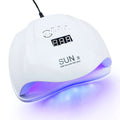 54W UV LED nail lamp dryer with EU plug on white desk, compact design for gel nail curing