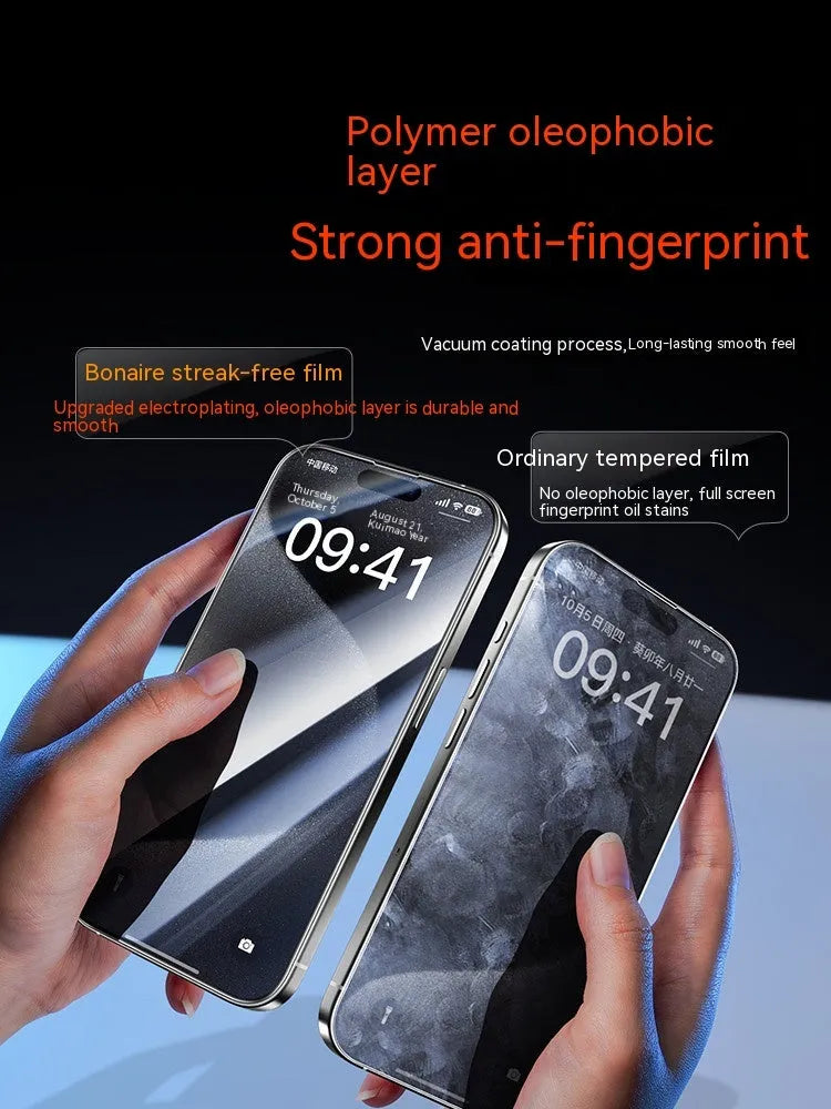 Tempered glass screen protector for iPhone 13 and 14 models, transparent front film with dust free mounting and no white edges.