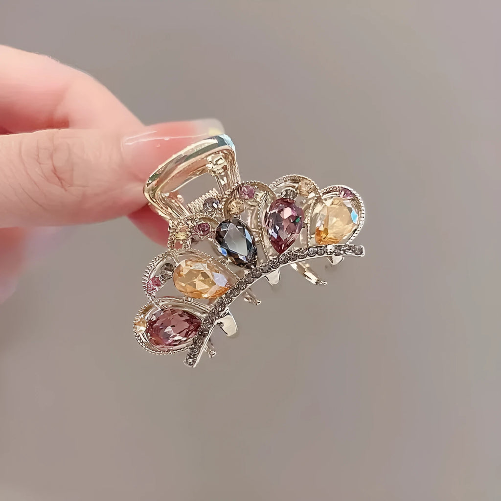 Women's alloy crystal crown hairpin headdress with electroplated finish and Korean style crown grip