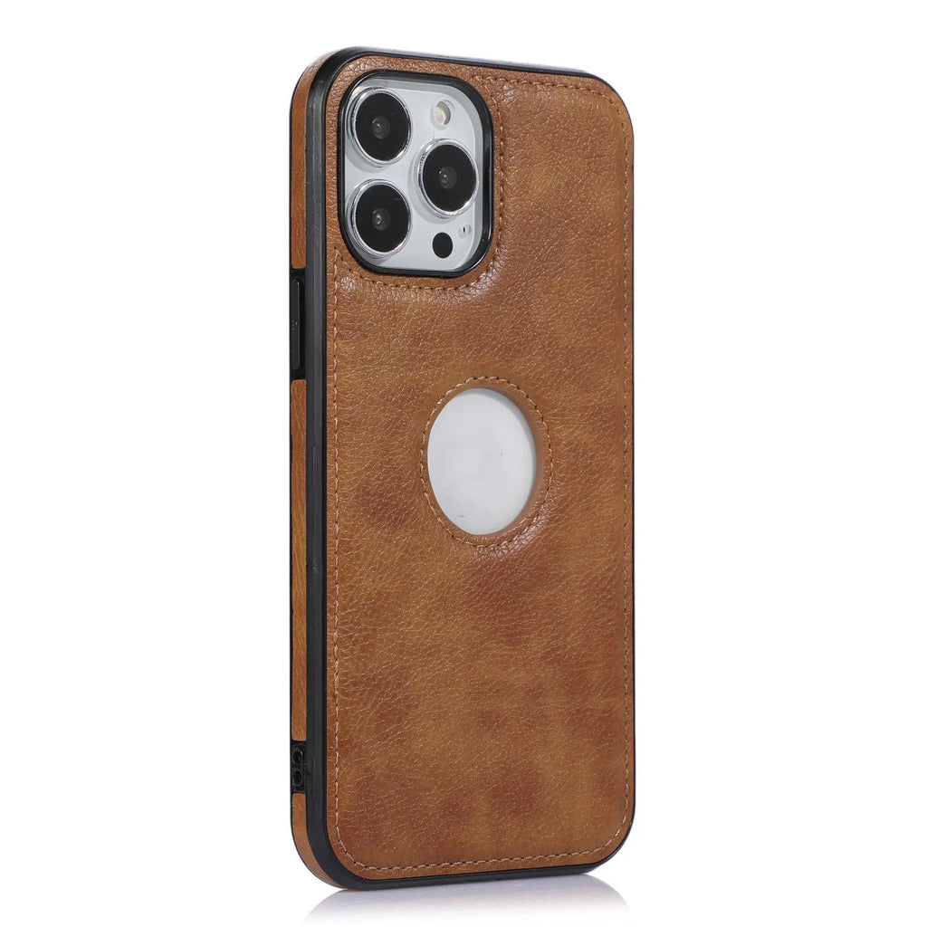 Imitation leather iPhone back cover case in black, brown, red, or blue for Apple 6G/6S to iPhone 14 Pro Max models