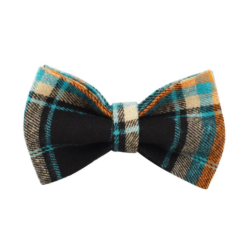 Retro green four-piece dog set showing collar, leash, vest, and decorative bow on a white background.
