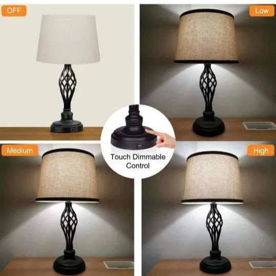 Contemporary European style bedside table lamp with touch controls and USB charging socket