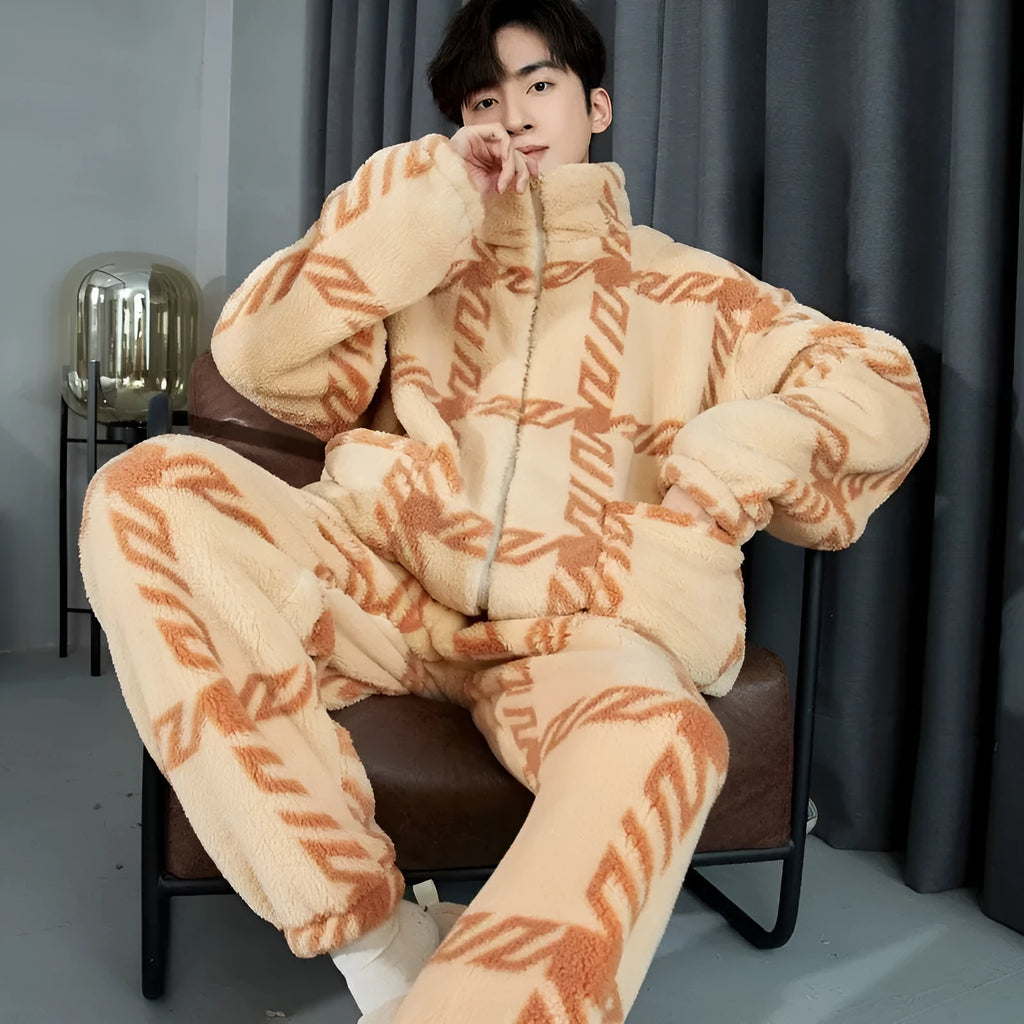 Men's thickened zipper pyjamas in artificial silk fabric colour H020, front view