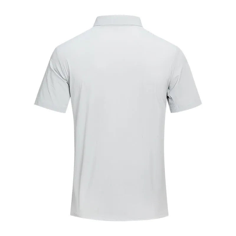 Man's solid colour polo shirt with short sleeves and a side slit, shown in a classic black colour.