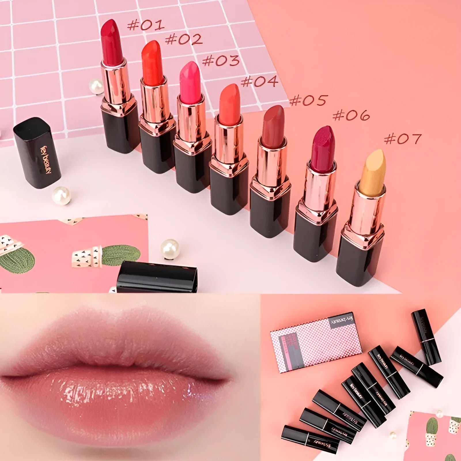 Fey Beauty moisturising lipstick tube in Cameo Brown nude shade, 3.8g non-fading formula