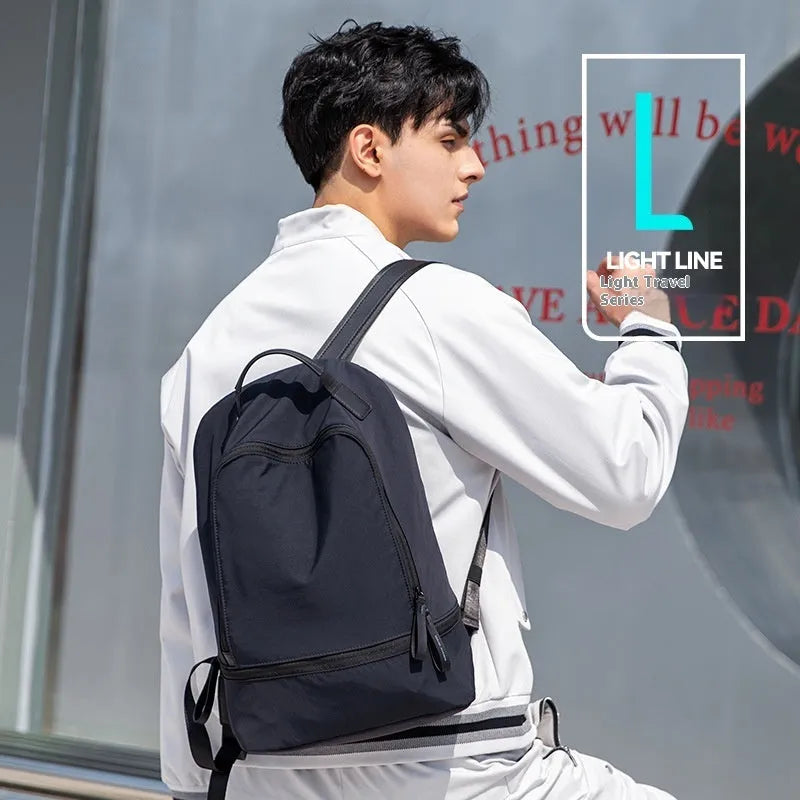 Marco Leideng solid colour Oxford cloth lightweight backpack shown in blue black.