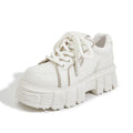Women's beige leather muffin bottom platform shoes with rubber foam soles