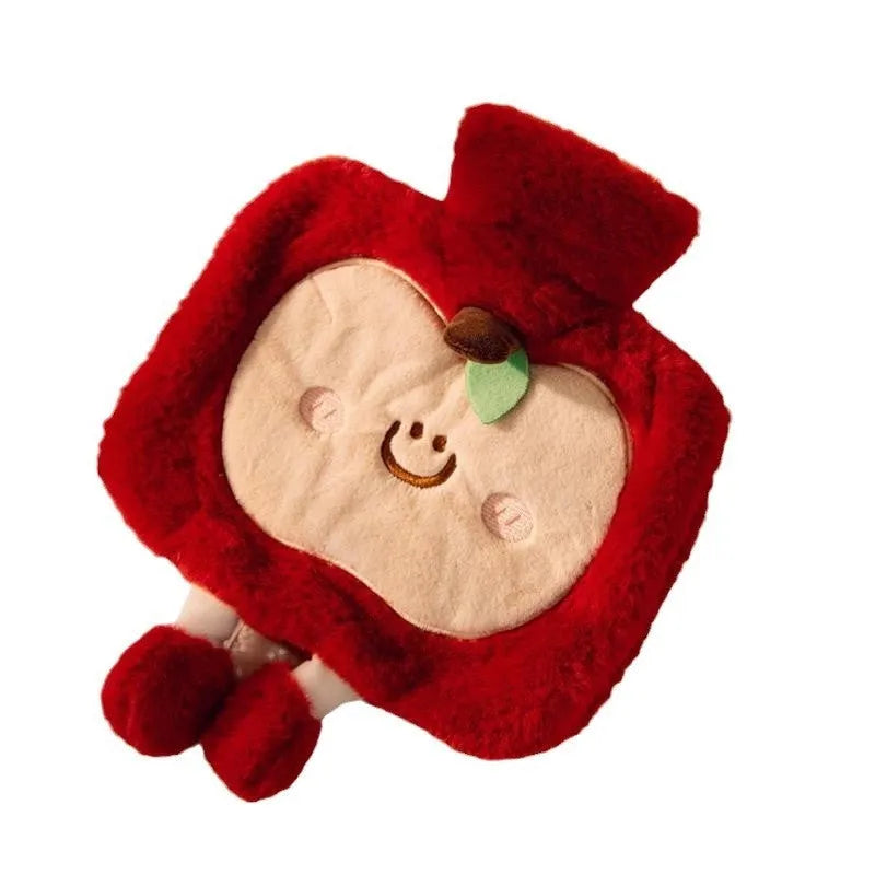 2000ml cartoon face hot water injection bag in apple red or apple green, high density PVC, size including packaging 2000ml