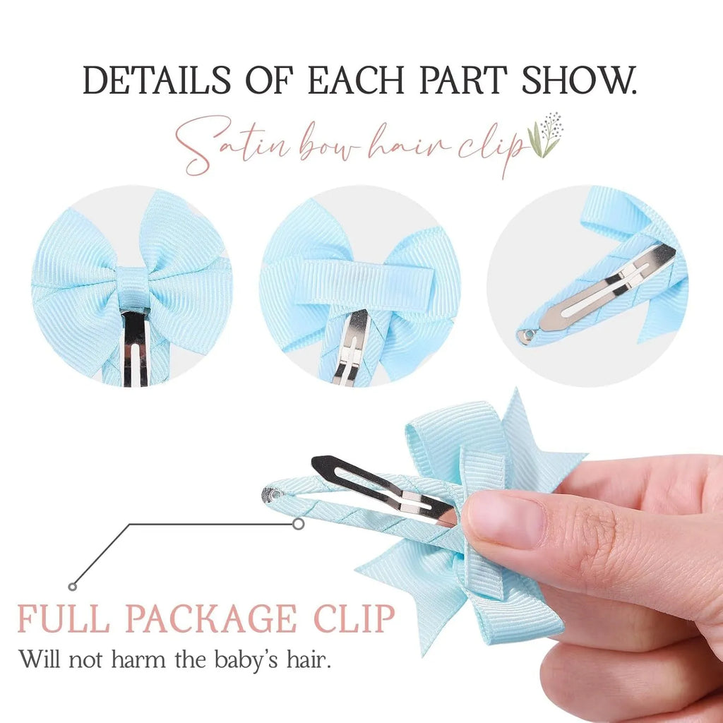 40-piece collection of multi-colour grosgrain ribbon pinwheel hair bows with wrapped snap clips for babies