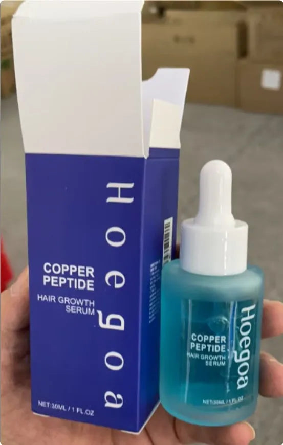 Copper peptide hair growth serum 30ml bottle with castor oil, avocado oil and coconut oil, 3.7x3.7x9.1cm