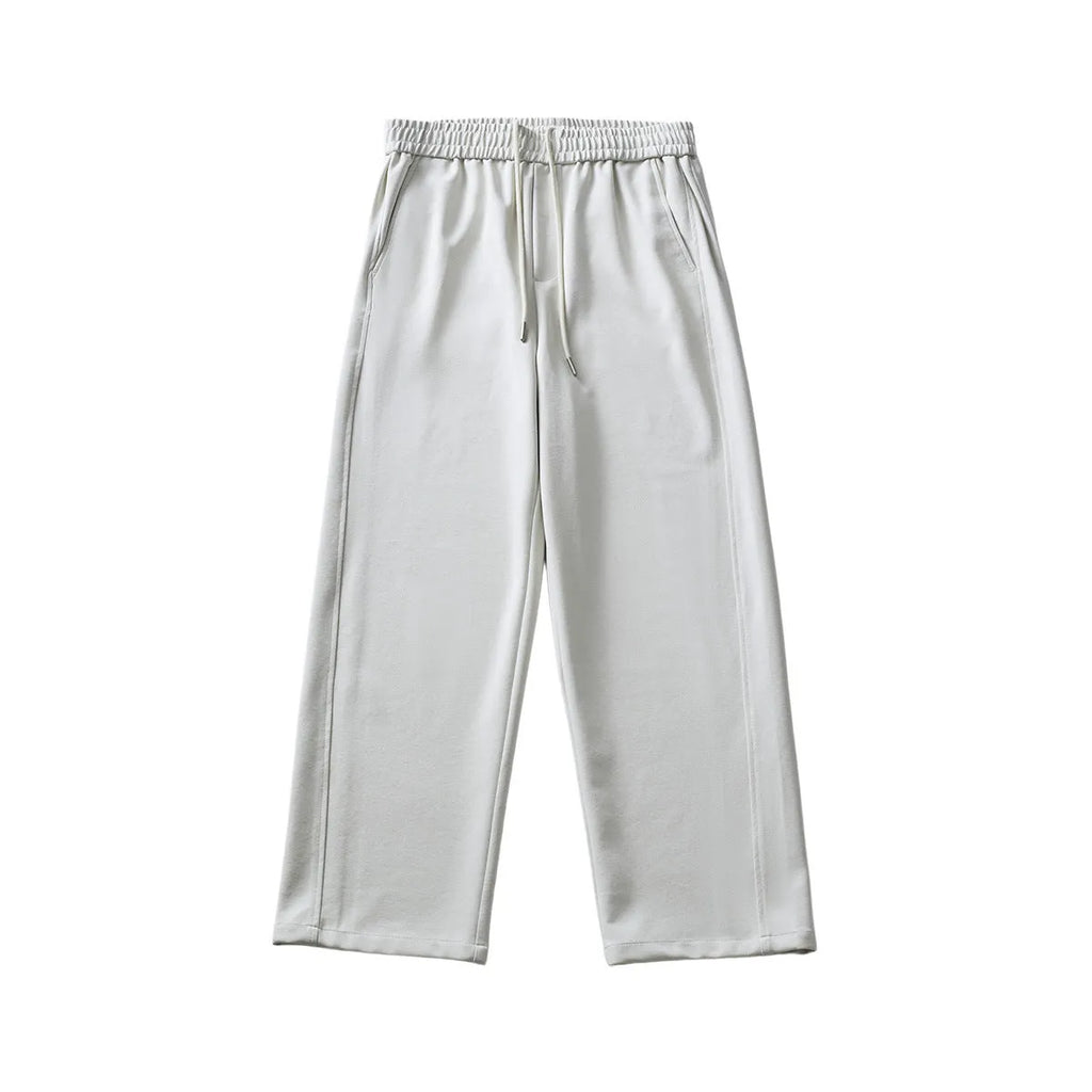 Men's casual straight-leg trousers in grey with a lace-up front and high waist design.