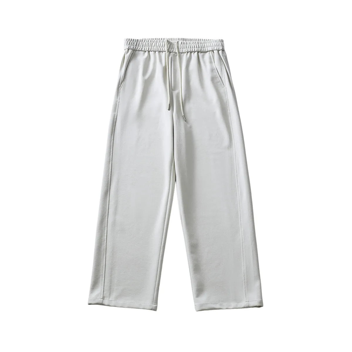 Men's casual straight-leg trousers in grey with a lace-up front and high waist design.