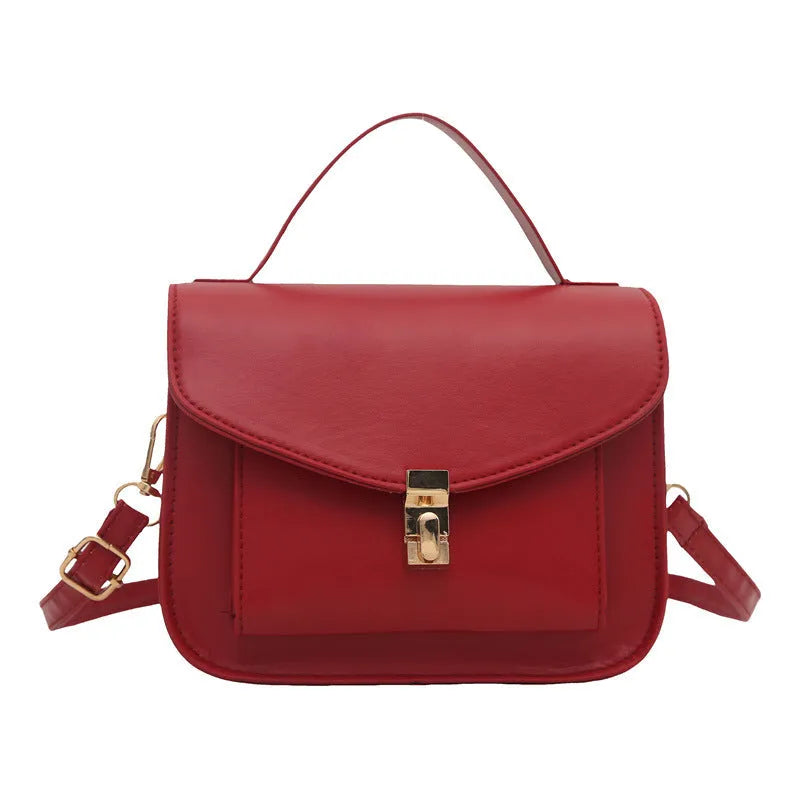 Horizontal square PU leather messenger bag showing document compartment and crossbody strap