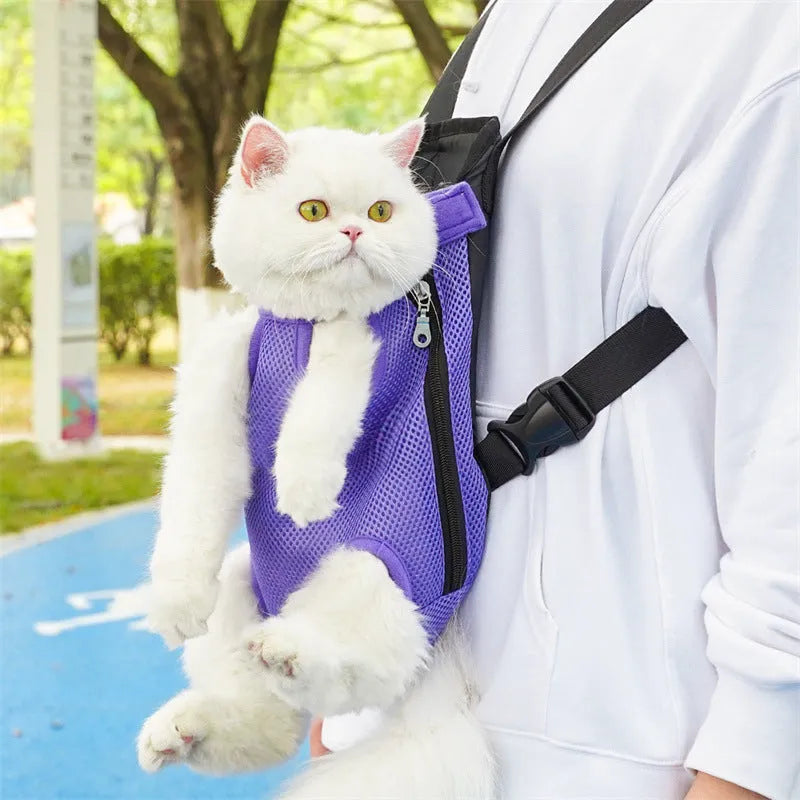 Mesh pet backpack for small and medium dogs and cats, polyester carrier with 25cm to 42cm back length