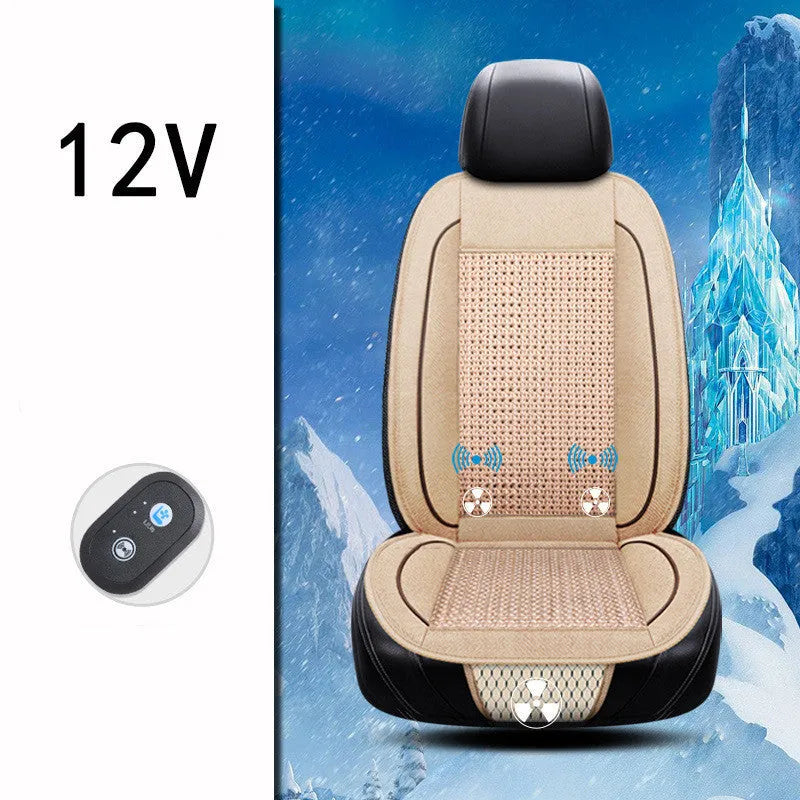 Car ventilation seat cushion measuring 60cm square in black, beige, or coffee colour with power cord