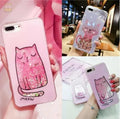 Set of four colourful glitter phone cases featuring cat designs for iPhone models.