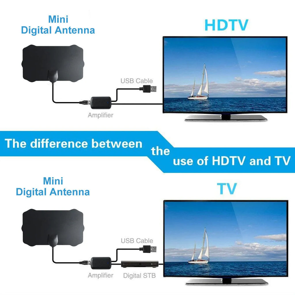 Mini HD digital television antenna indoor TV aerial black 13x22cm