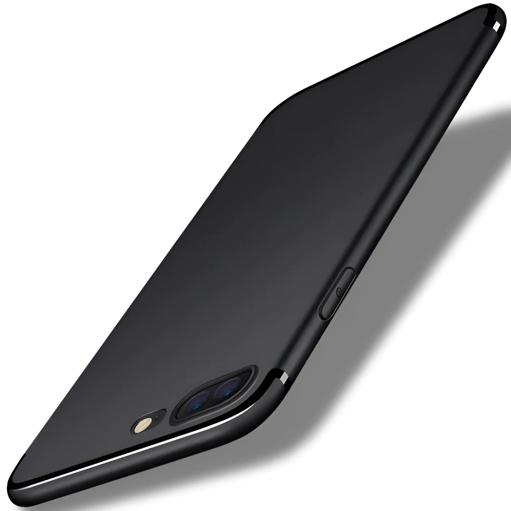Flexible TPU and silicone mobile phone case for iPhone 7 in black, blue, red, or white.