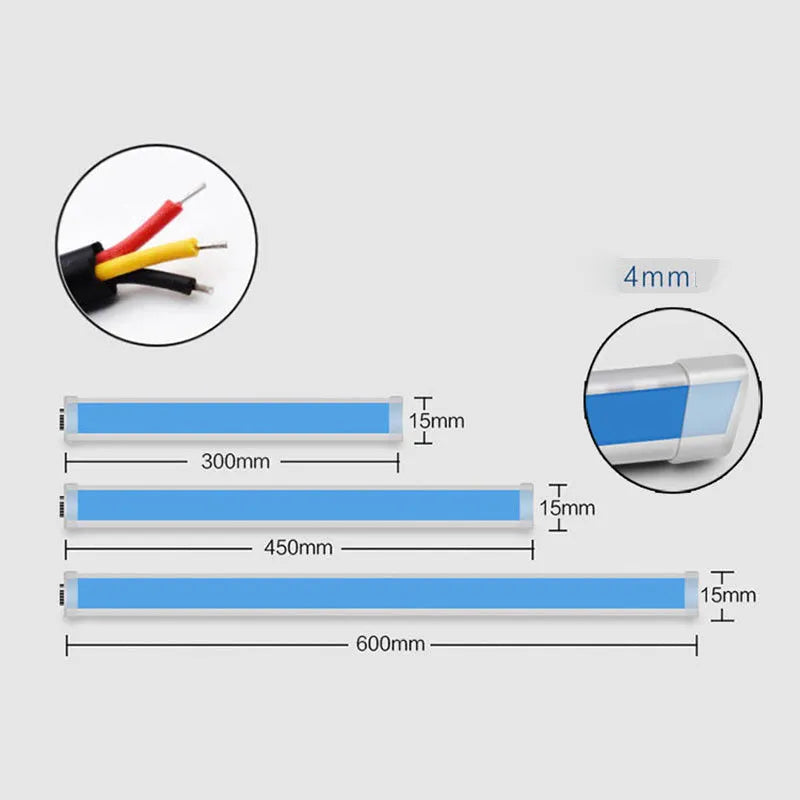 Flexible silicone car LED light strip for daytime running lights and animated turn signals.