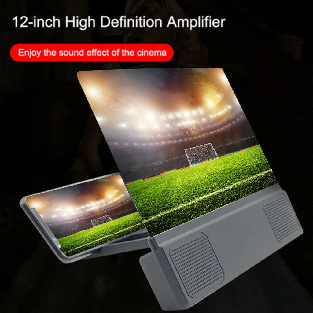 12-inch foldable mobile phone screen amplifier with speaker on a flexible gooseneck stand.