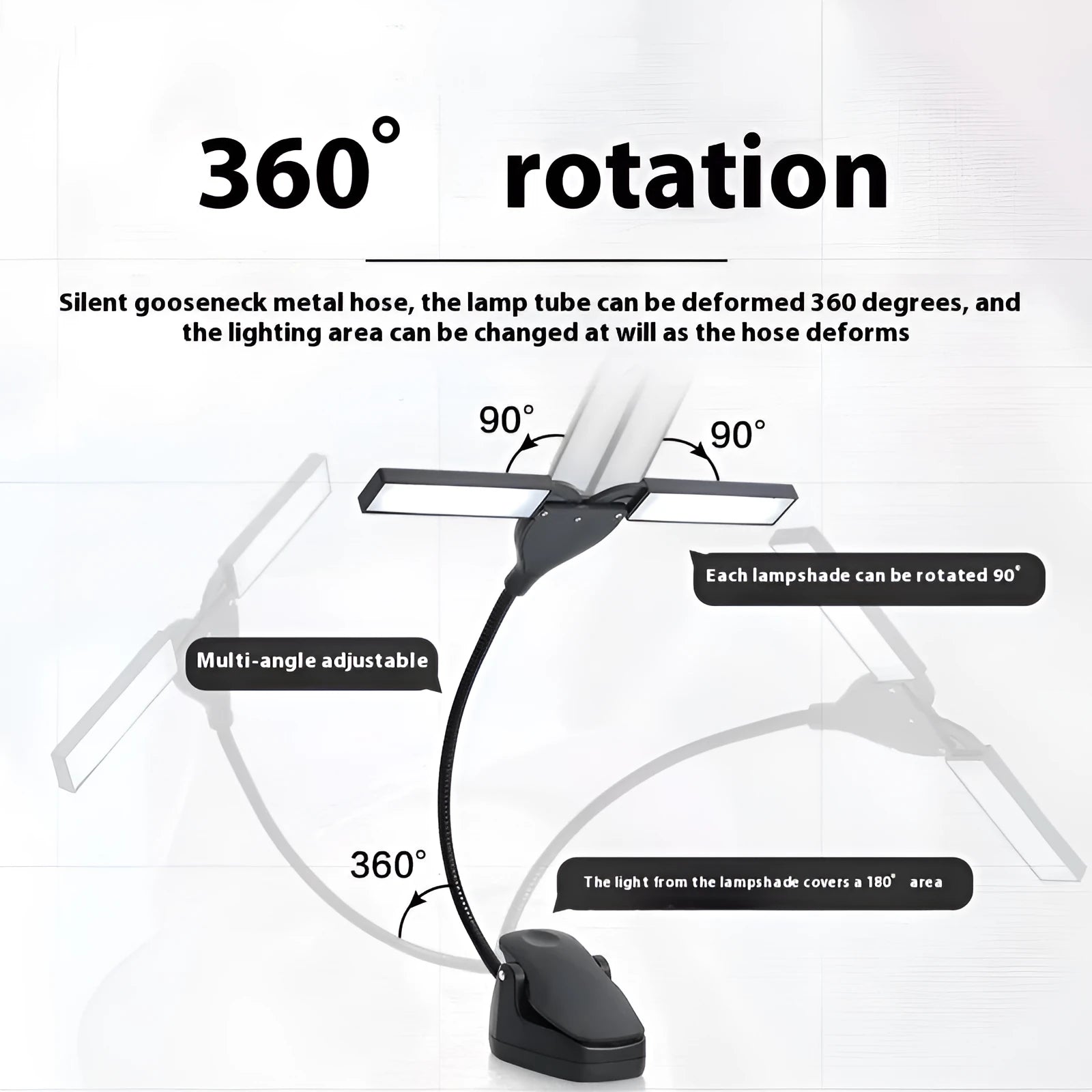 Black rechargeable music stand lamp with 28 LEDs illuminating sheet music on a stand.