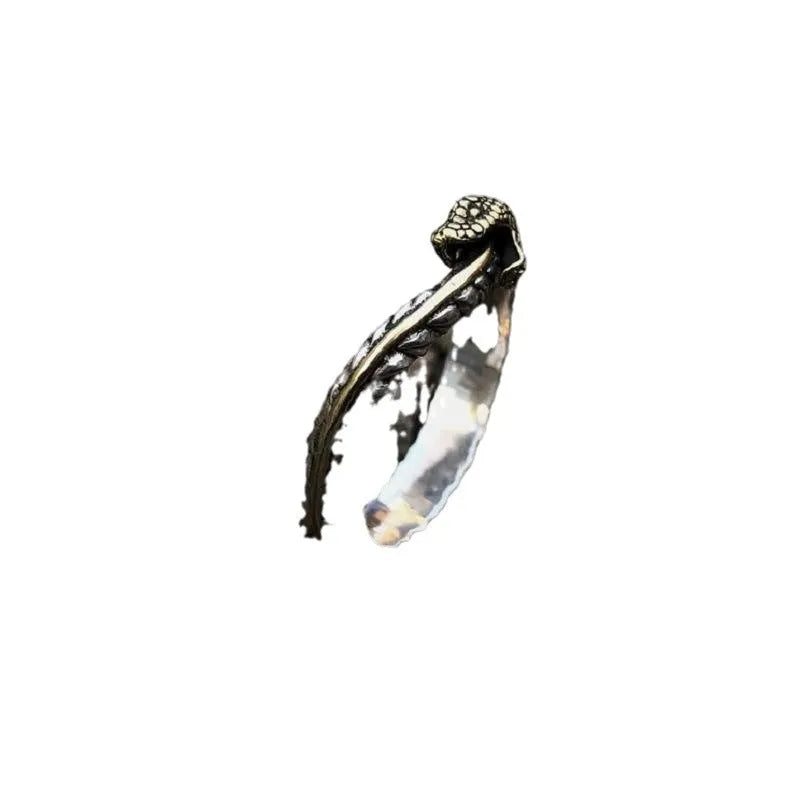 Thai silver handmade Ouroboros adjustable unisex couple ring with geometric snake design