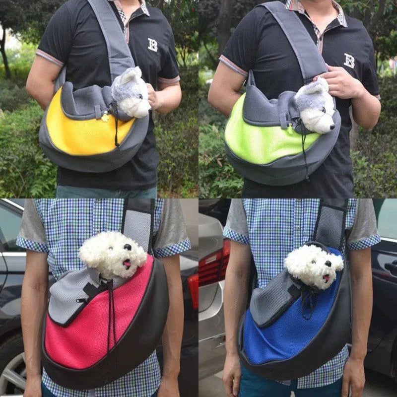 Polyester pet backpack carrier in blue colour showing structured design with ventilation and carrying straps