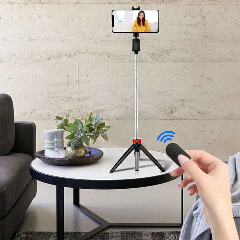 All-in-one selfie artifact with stainless steel construction and Bluetooth remote control for mobile phone photography